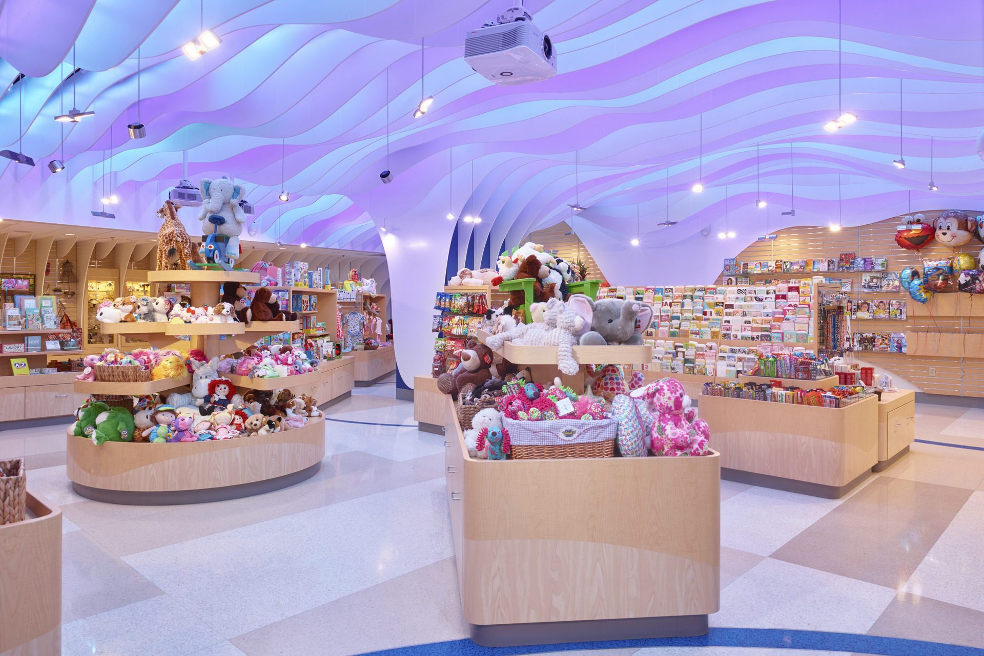 Colorful custom ceiling of Children's Mercy Hospital Giftshop